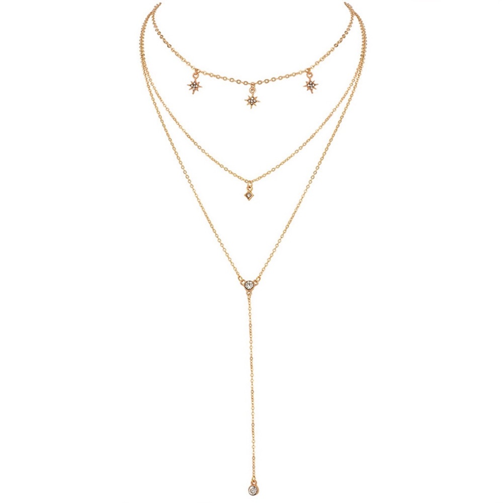 Boho Multilayer Star, Sun, Crystal Necklace - Picture 2 of 16